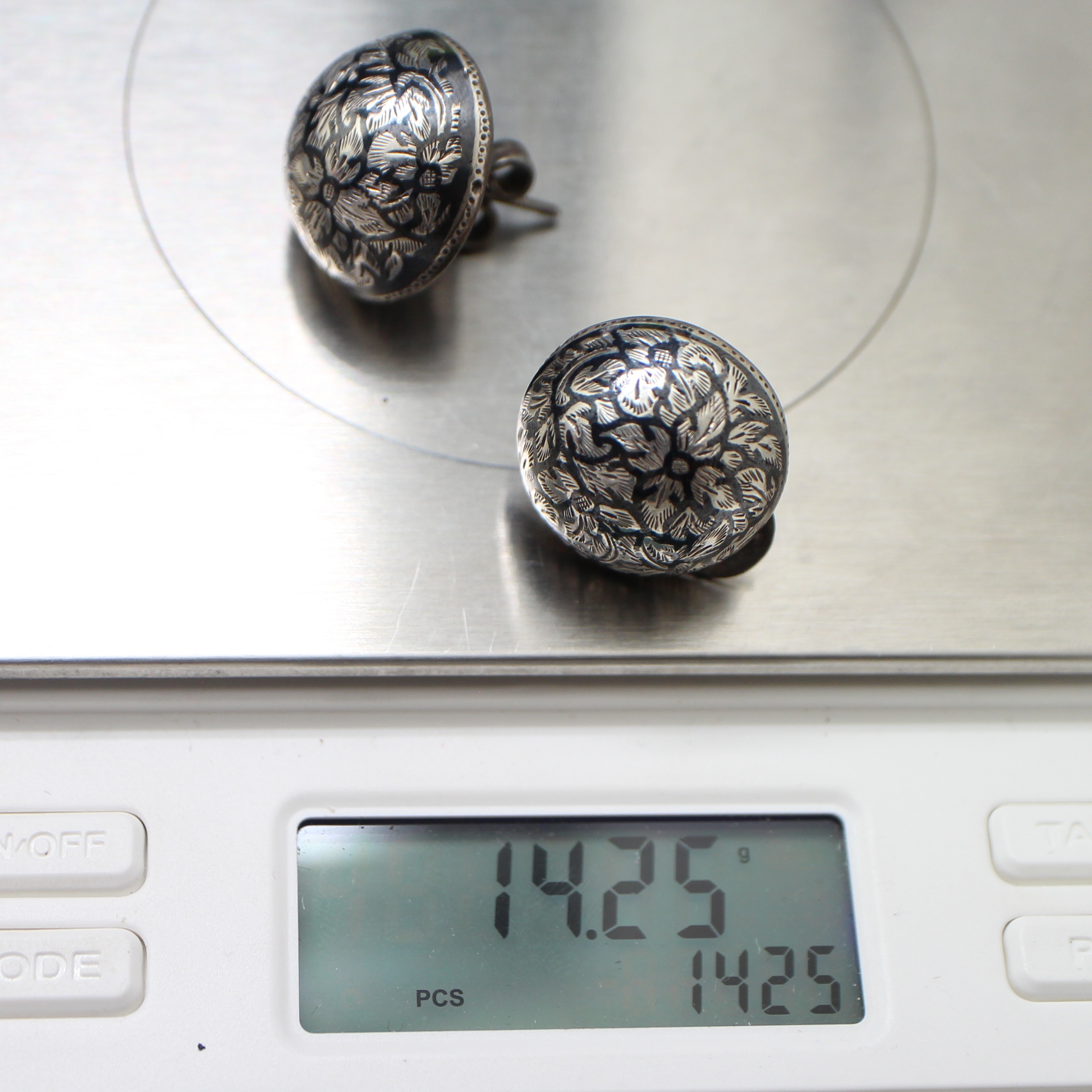 SI473 ต่างหูกระดุมถมเงิน เงินแท้ 92.5% นน. 14.25 กรัม