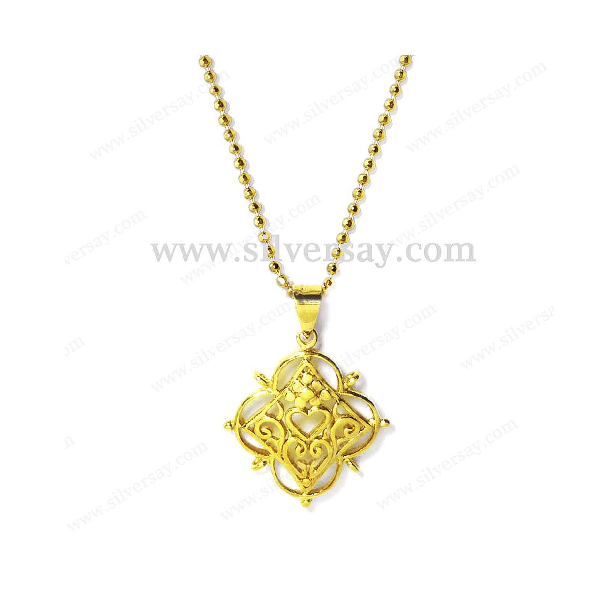 จี้สี่เหลี่ยมฉลุลายวินเทจ/สีทองคำ22k