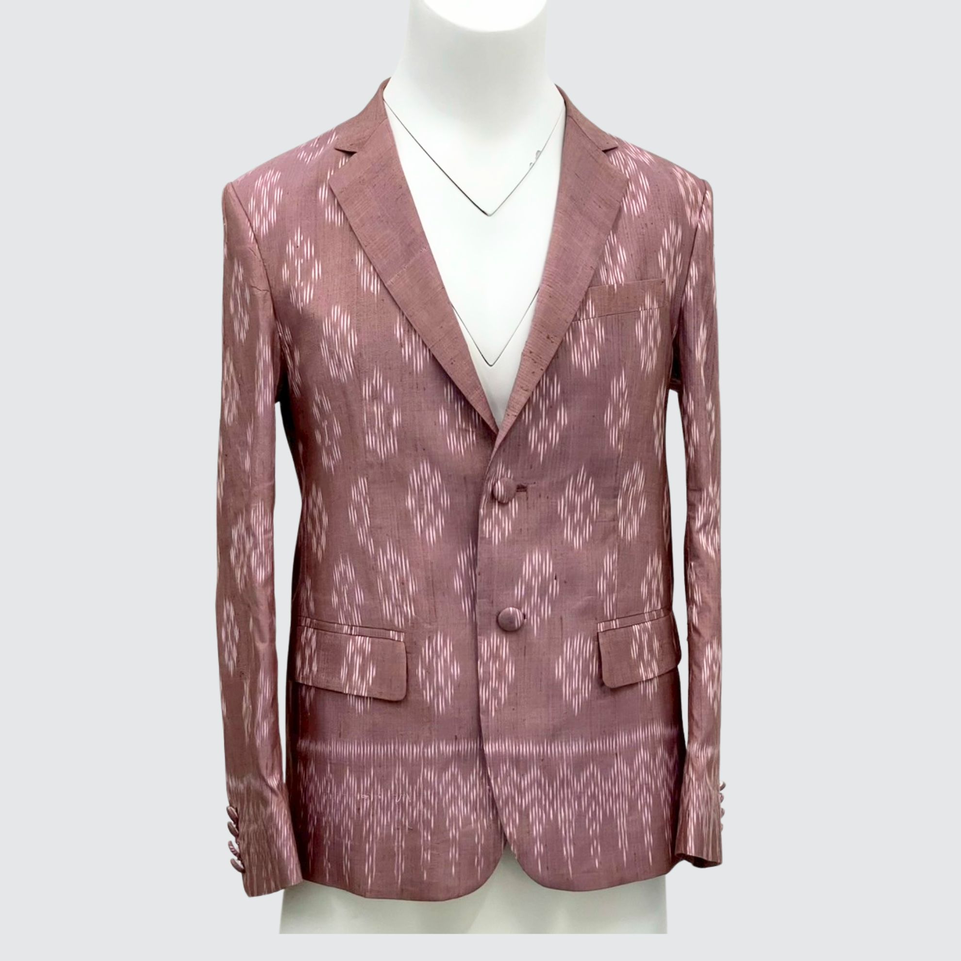 เสื้อสูทสากล ไม่อัดผ้ากาว ผ้าไหมมัดหมี่ 2ตะกอ | ตัดเย็บตามรูปร่าง | เลือกผ้า ส่งไซส์ได้