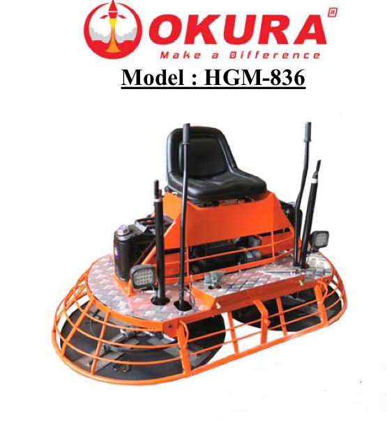 OKURA HGM836 เครื่องปาดหน้าปูนแบบนั่งขับ หน้า 2x1 ม. พร้อมเครื่องยนต์เบนซินฮอนด้า โอกุระ