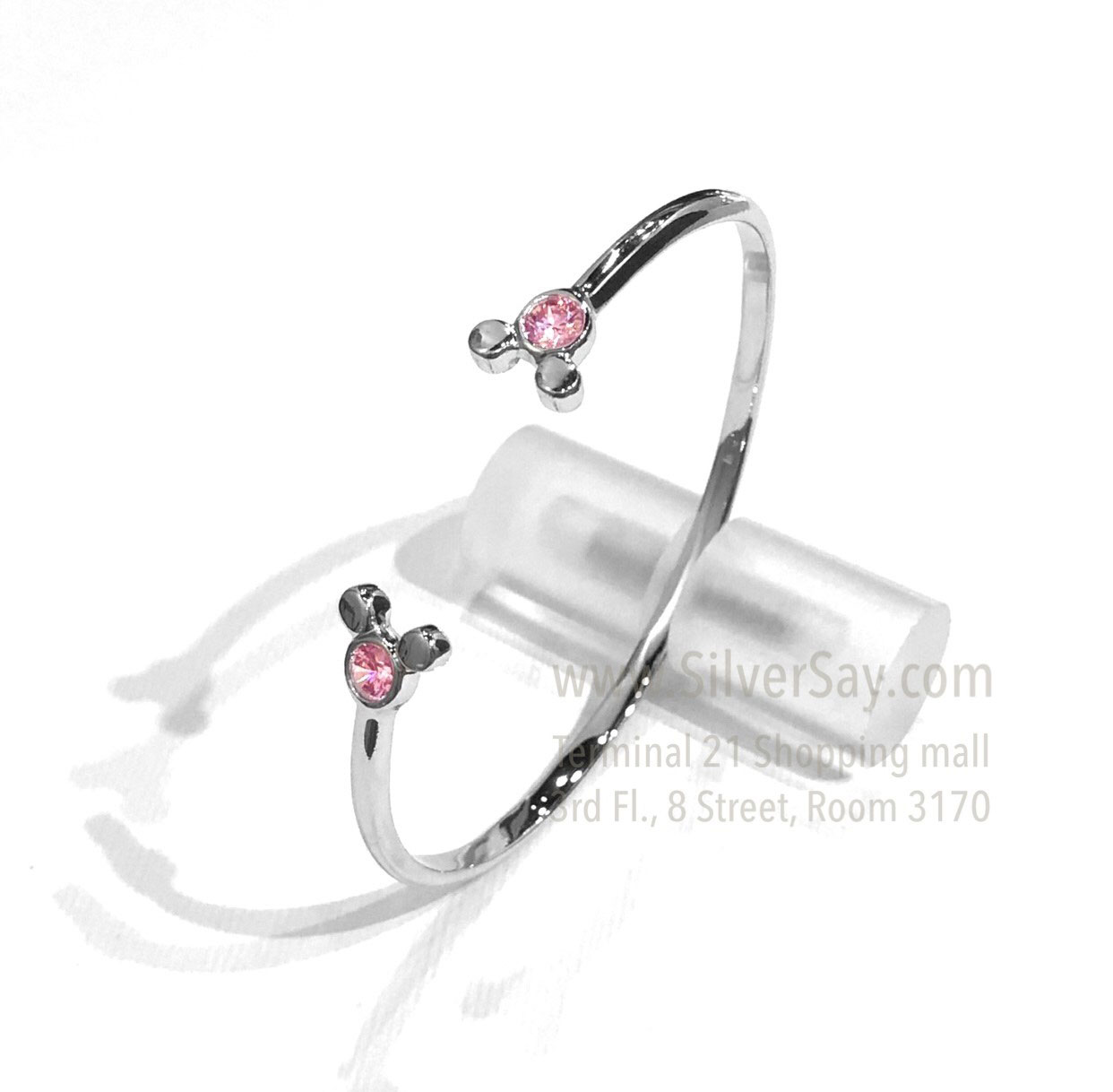 กำไลมิกกี้เม้าส์คู่ Mickey Mouse ฝังเพชรสวิสสีชมพู/ปรับไซส์ได้