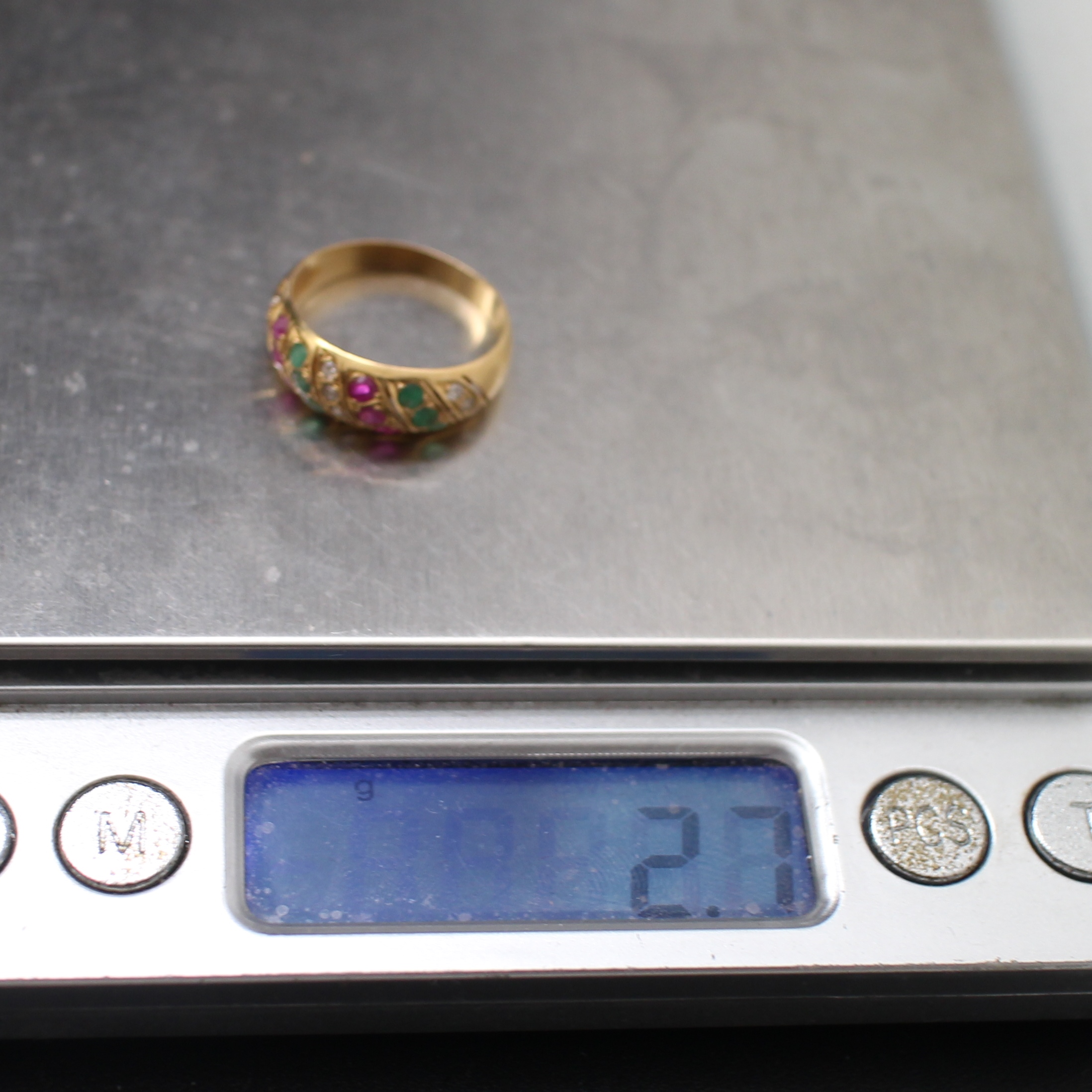 RG250111 แหวนพลอยหลากสี ทองแท้ 90% นน.รวม 2.7 กรัม ขนาดแหวน 53 งานเก่าหลุดจำนำ