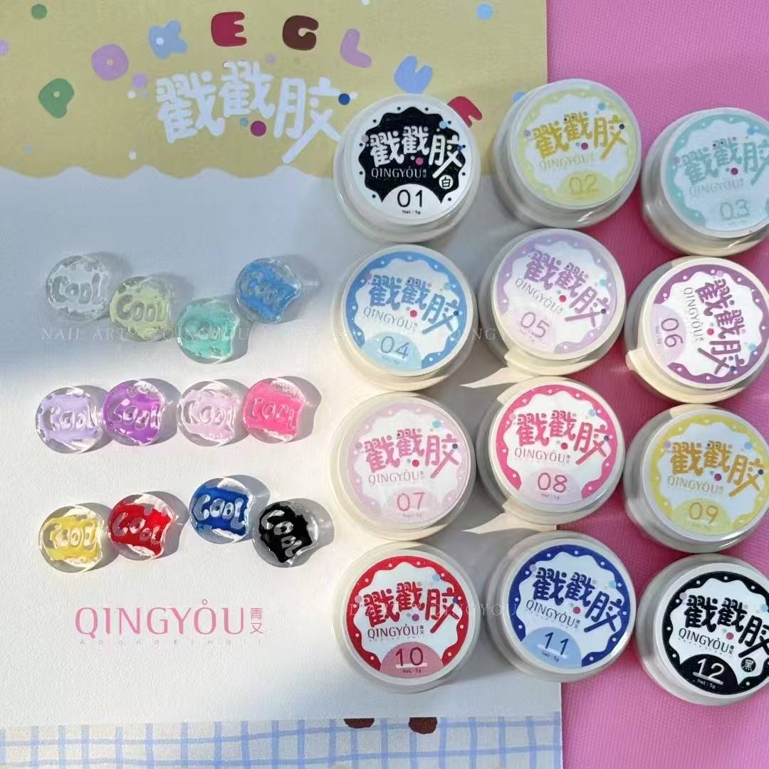 QINGYOU เจลทำเล็บเพ้นท์เล็บ เนื้อหนืด สีเจลยืดได้ เจลเพ้นท์ แถมเบสฟรี