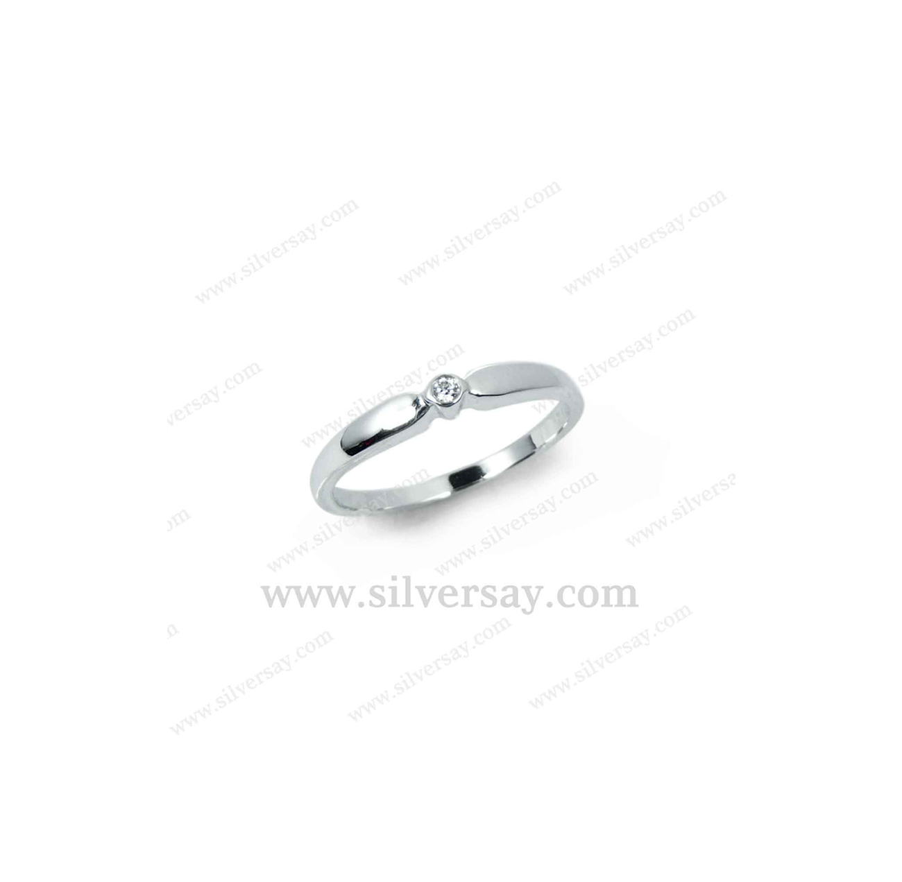 แหวนมินิมอลฝังเพชรสวิส 2 มม./ฝังหุ้ม/จีบหน้า