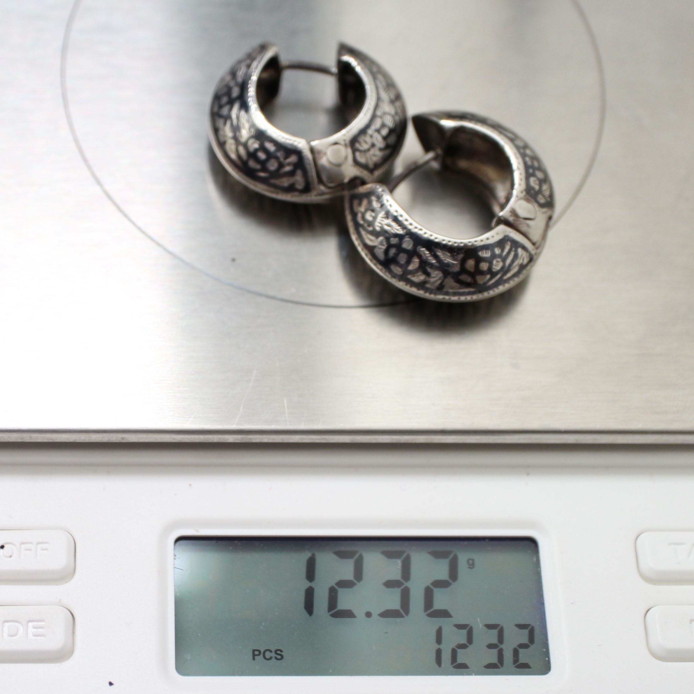 SI475 ต่างหูถมเงินหน้าจั่ว เงินแท้ 92.5% นน. 12.32 กรัม