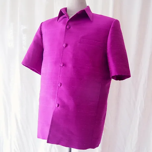 เสื้อซาฟารี คอปก ผ้าพื้น ไซส์ L สีม่วงชมพู รหัส DS-CT-102803