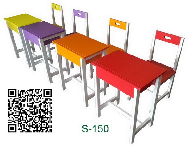 ชุดโต๊ะเก้าอี้นักเรียนระดับประถมไม้ยางพารา โต๊ะเก้าอีนักเรียนไม้ยางพาราพ่นสี_S-150 ประถม