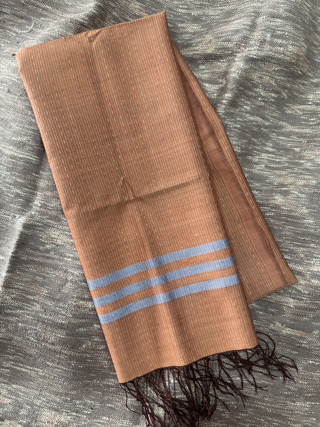 ผ้าคลุมไหล่ผ้าไหม ขนาด 65x200ซม.ลายอัมปรม มีชายครุย สีส้ม รหัส L5A-AA-0710684