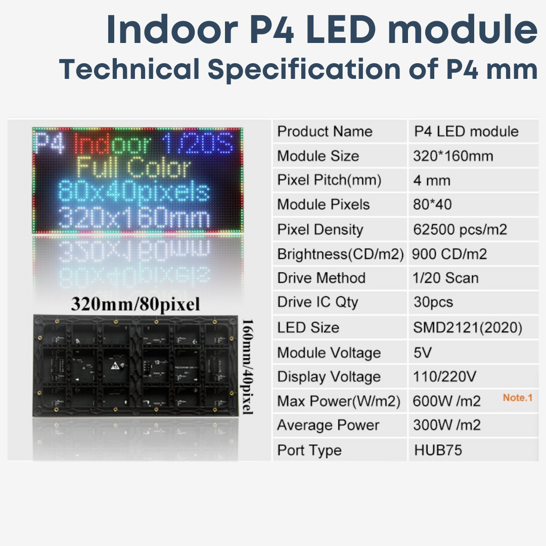 LED P4 Indoor RGB 80x40 Pixels ขนาด 320mmx160mm โมดูลจอแสดงผล LED RGB Panel