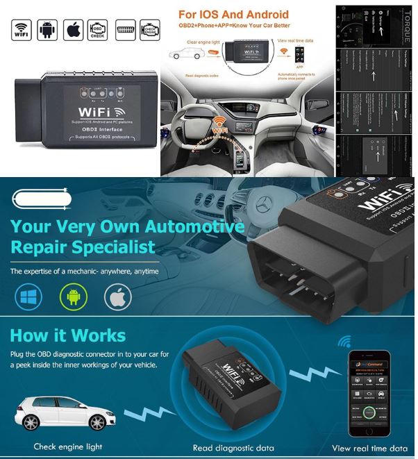 V1.5 ELM327 Car WIFI OBD 2 OBD2 OBDII Scan Tool Foseal Scanner Adapter Check Engine Light Diagnostic Tool for iOS & Android