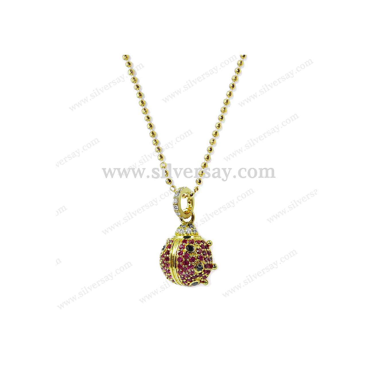 จี้แมลงเต่าทอง ฝังเพชรสวิสคละสี/สีทองคำ22k