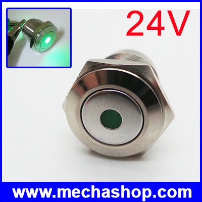สวิทซ์กดติดปล่อยดับ 1617 16มม 24V พร้อมไฟLEDสีเขียว Flat momentary pin terminal dot lamp sealed push button switch