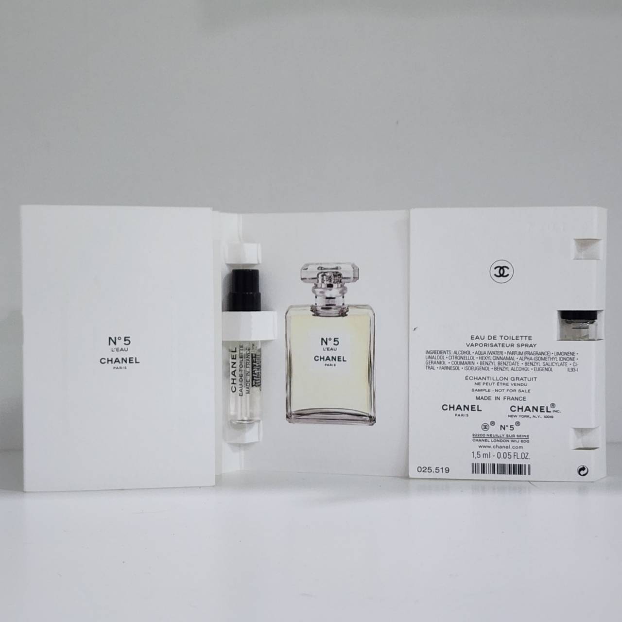 น้ำหอมไวออลหลอดทดลอง Chanel no 5 L'eau edt vial ขนาด 1.5ml Spray Sample Vial ขนาดทดลองแบบ VIAL