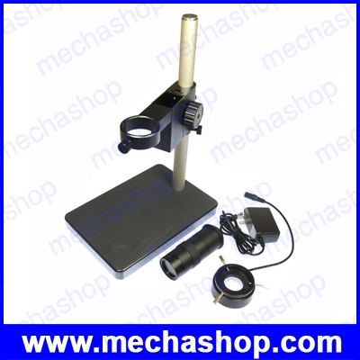 เลนส์ไมโครสโคปส่องงาน พร้อมไฟวงแหวน และแท่นยึด Industry Microscope Lens Table Stand Dual Ring Holder + 8X-100X C-Mount Lens + 40 LED Ring Right