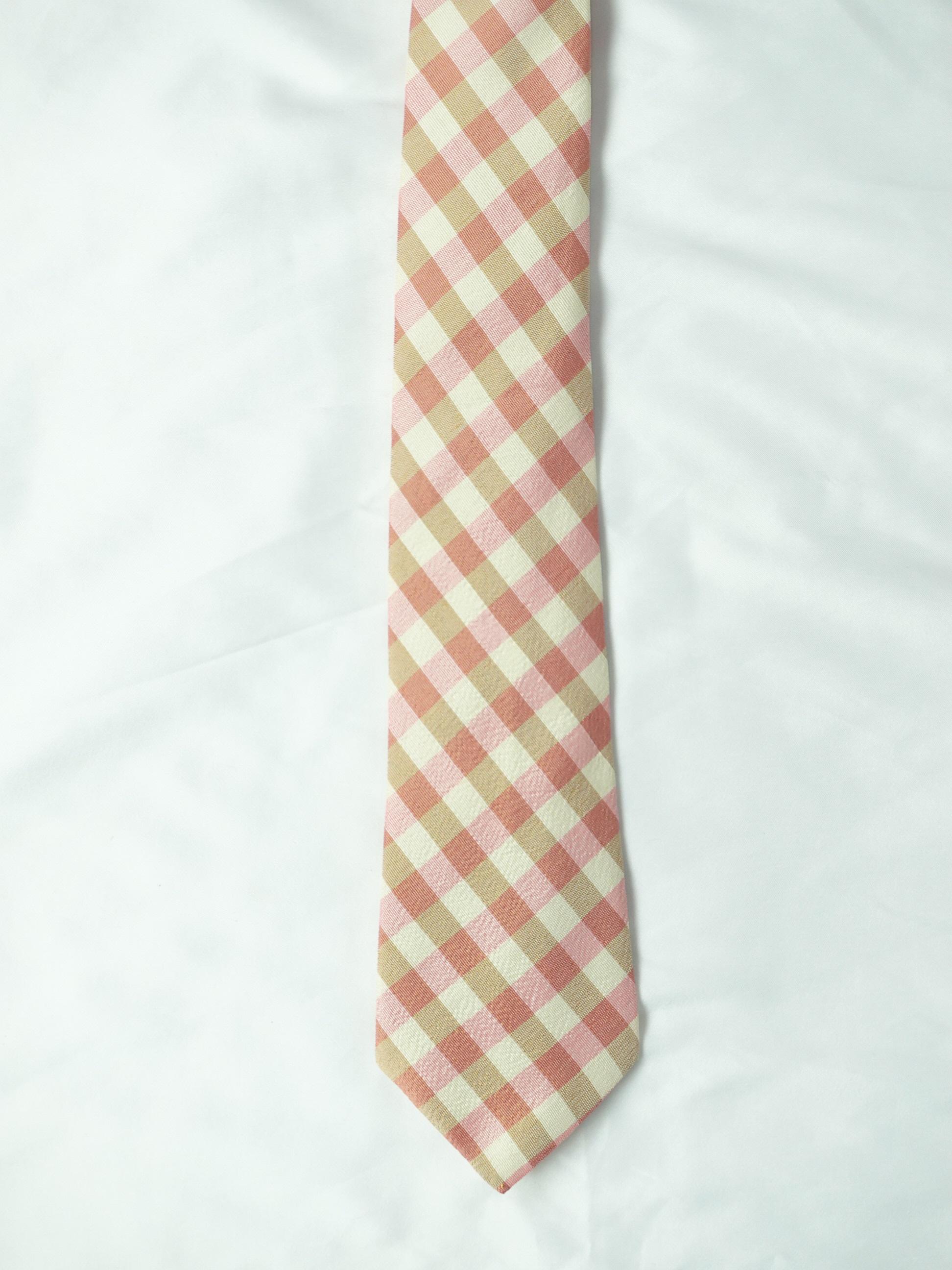 เนคไทผ้าไหมลายสก็อต ขนาดกว้าง 3.0นิ้ว สีชมพูครีม รหัส NE-NY-012468115