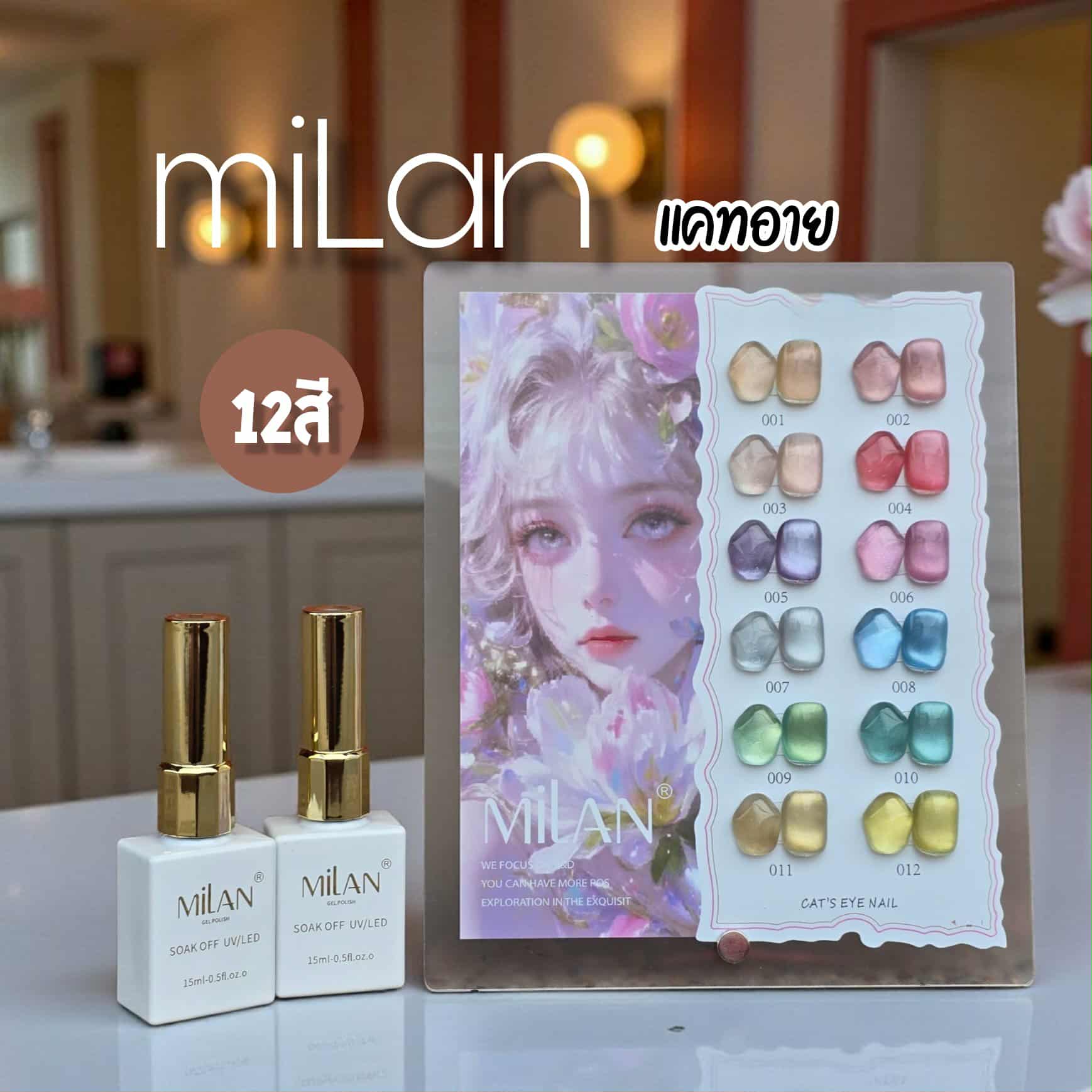 สีเจลแคทอาย MILAN Gel Cat Eye 12สี ขนาด15ml พร้อมชาร์ตสี