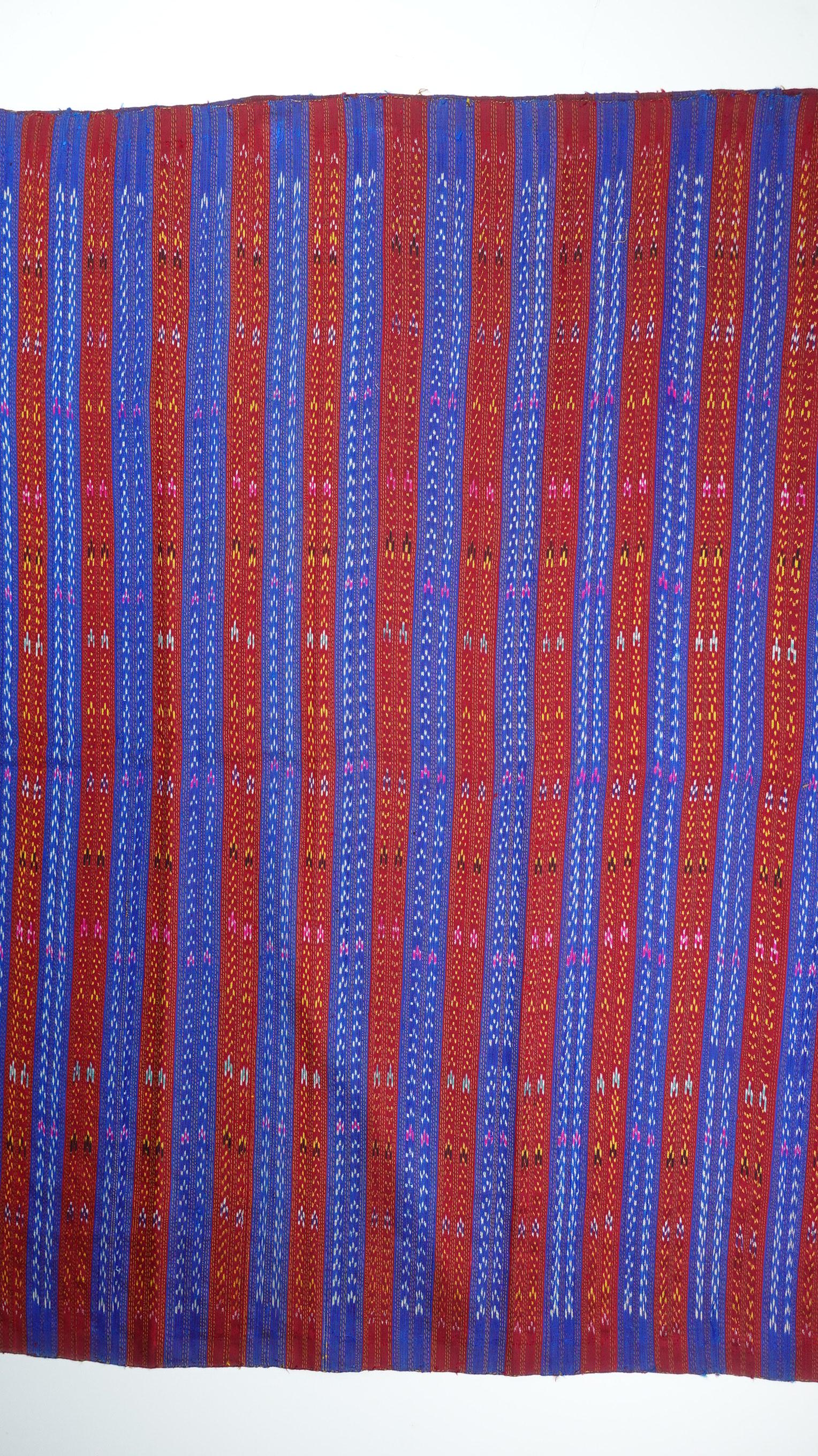 (ผ้าชุด)ไหมมัดหมี่ 3ตะกอ ไหมแท้ (ผ้าลาย 2เมตร+สีพื้น2เมตร) โทนสีแดงน้ำเงิน รหัส M3-ME-066-12226712