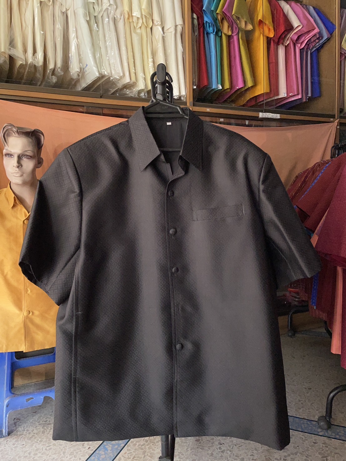 เสื้อซาฟารี คอปก ลูกแก้ว ไซส์ 3XL สีดำ รหัส DT-022768