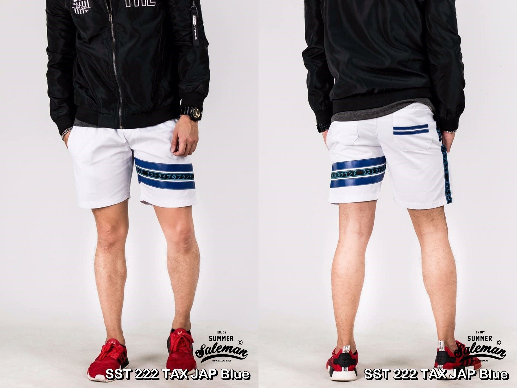 กางเกงขาสั้น พรีเมี่ยม ผ้า COTTON รหัส SST 222 TAX JAP Blue สีขาว แถบน้ำเงิน