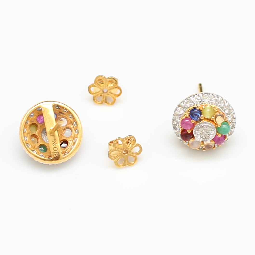 ER25109 ต่างหูนพเก้าล้อมเพชร เพชรแท้ 0.80 กะรัต ทองแท้ 90% นน.รวม 6.2 กรัม