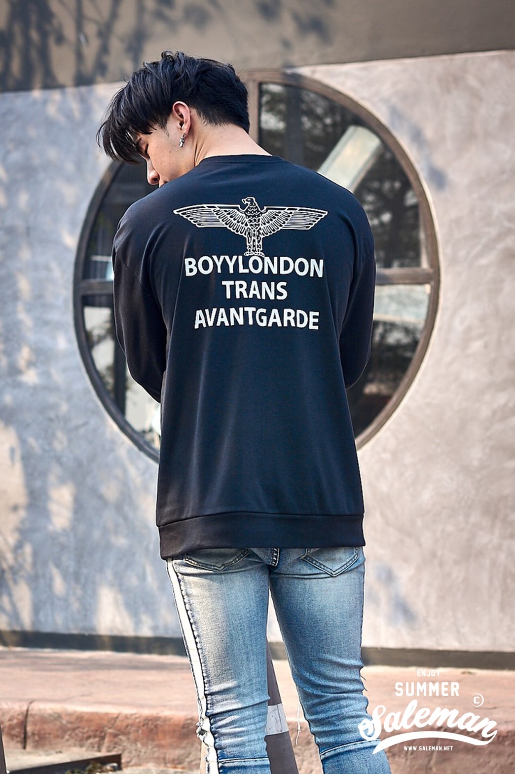 เสื้อยืด แขนยาว SL115-S BOYY สีดำ ลายเงิน