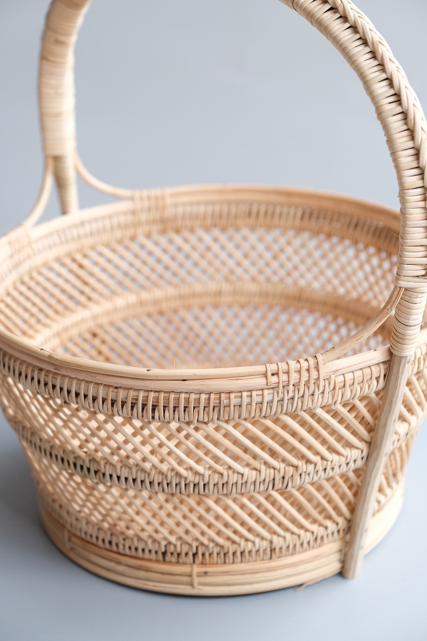 ตะกร้าหวาย ทรงกลม 2 ชั้น ไม่ถักปาก รหัส BK-35-2-354