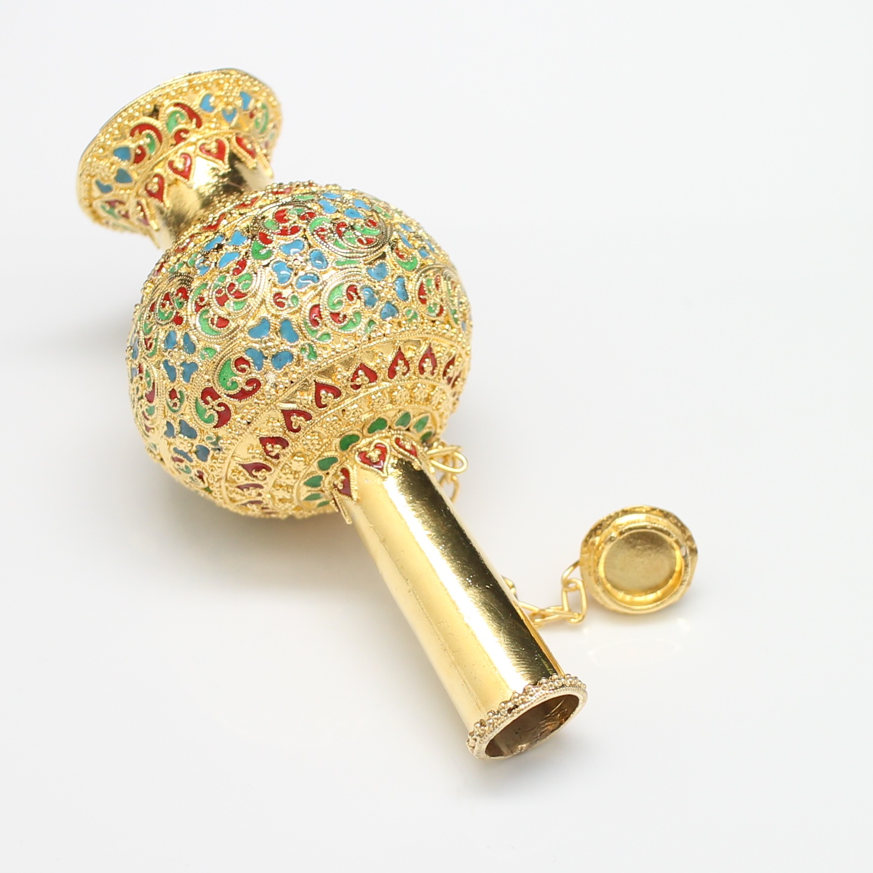 SI378 ที่กรวดน้ำลงยาสีฟ้า เงินแท้ชุบทอง