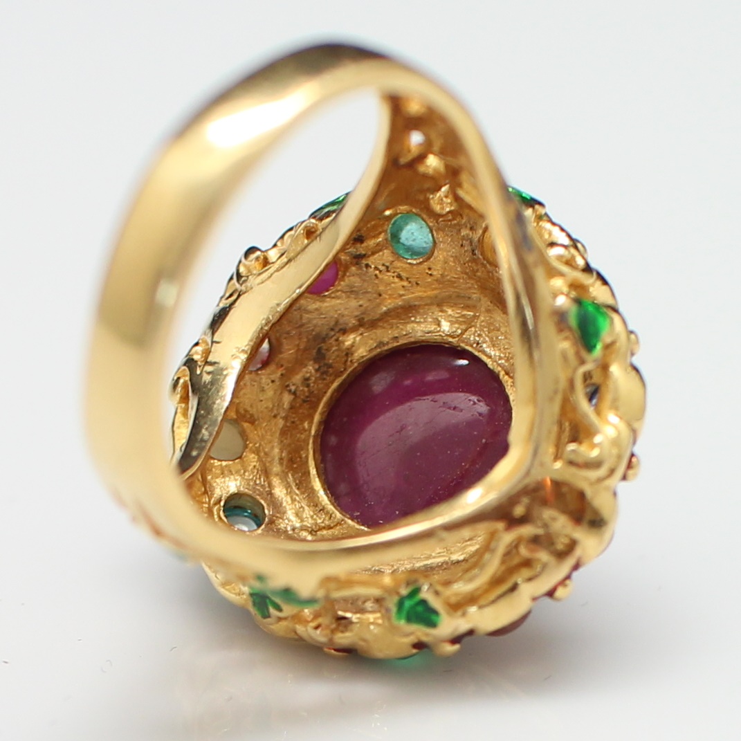 RG250157 แหวนนพเก้ายอดทับทิม ทองแท้ 90% นน. 15.8 กรัม ขนาดแหวน 55 งานเก่า สวย