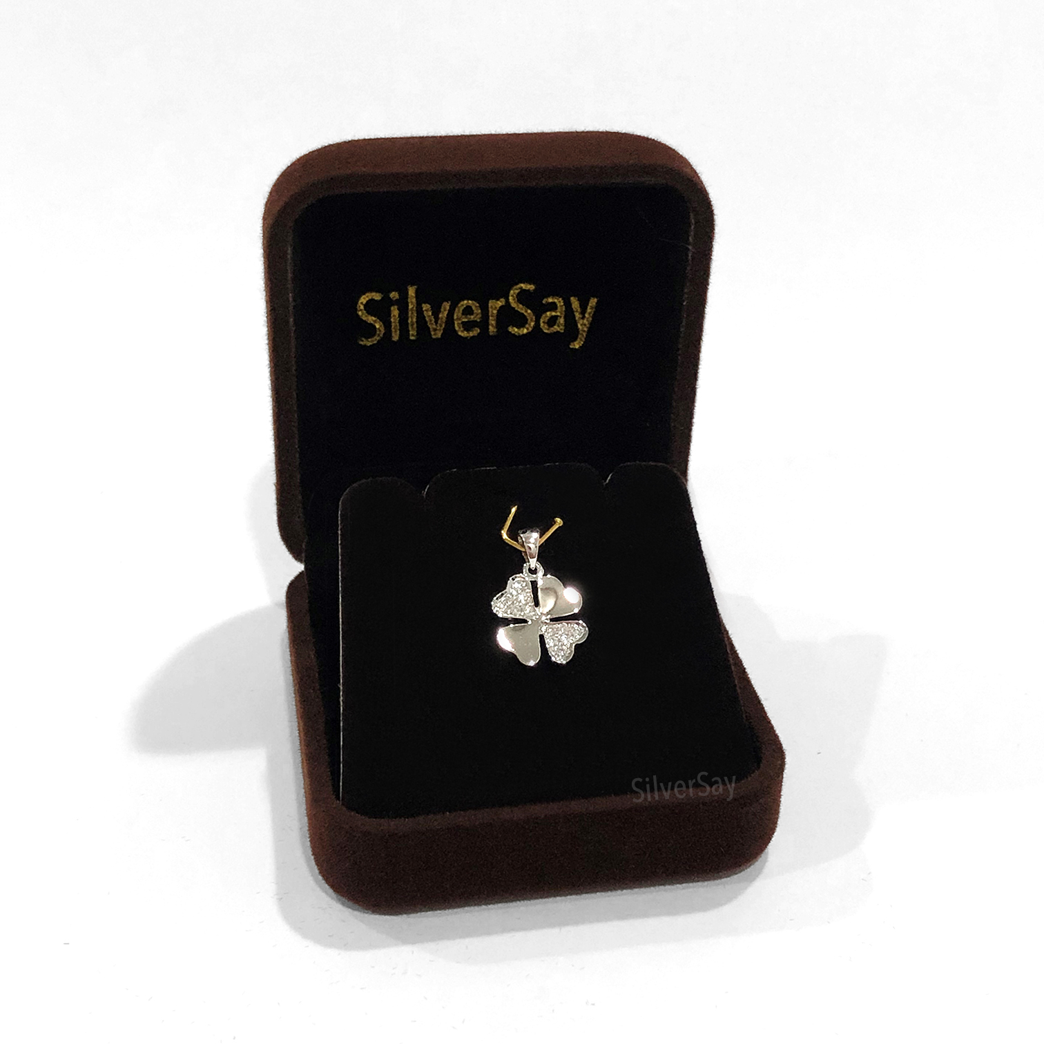 จี้ใบโคลเวอร์ Clover 4 ฝังเพชรสวิส/สลับเกลี้ยง/10มม.