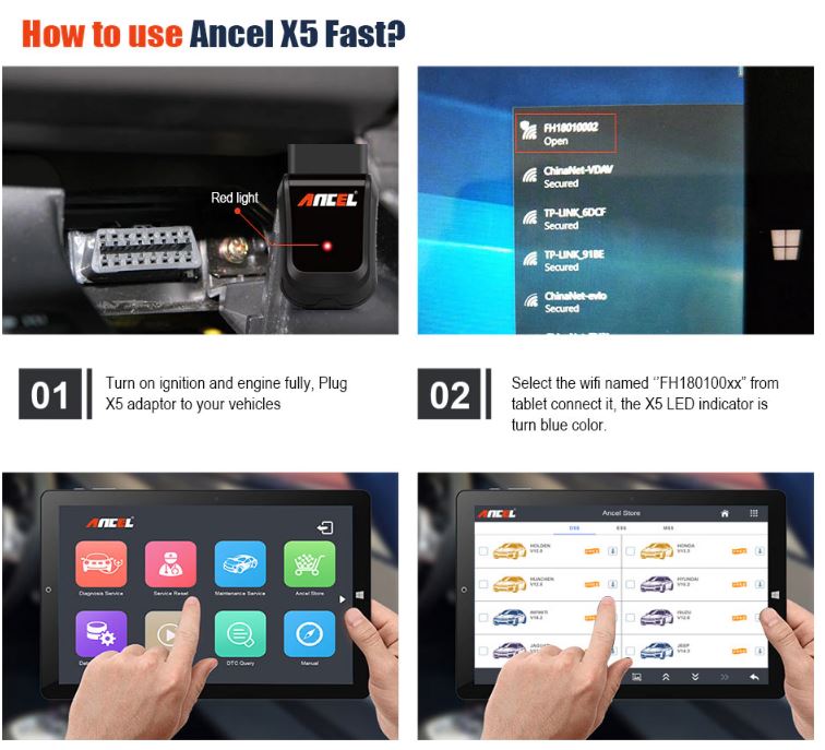 Ancel X5 OBD2 Scanner Full ECU System ENG/AT/ABS/SRS EPB SAS Oil Service Light Resets Auto Code OBD 2 Diagnostic tool for Car