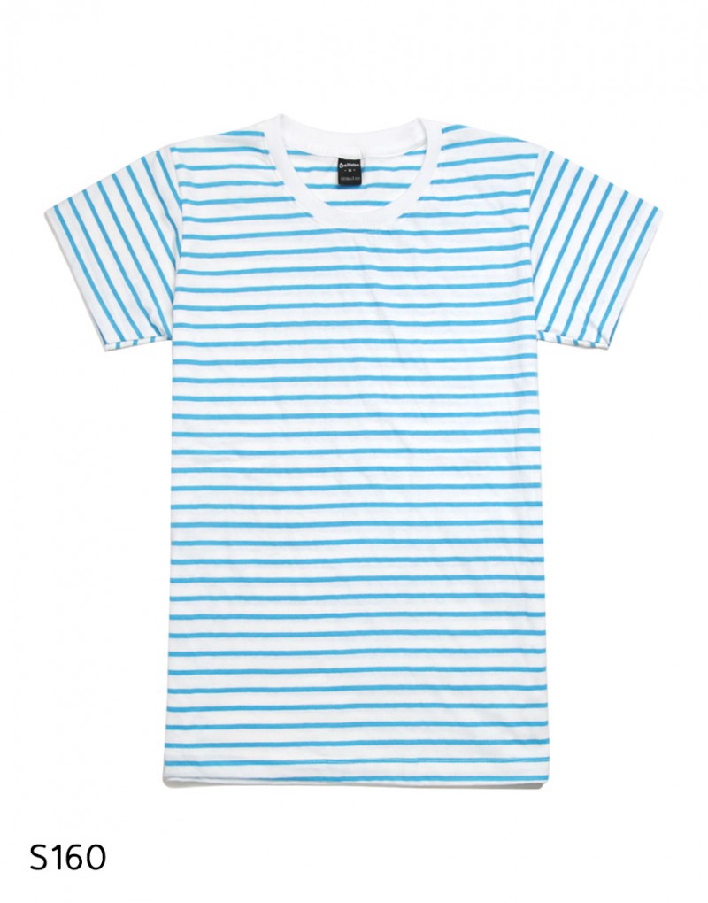 เสื้อยืดคอกลมลายทาง S160 (สีขาวเส้นฟ้าเเจ่ม)