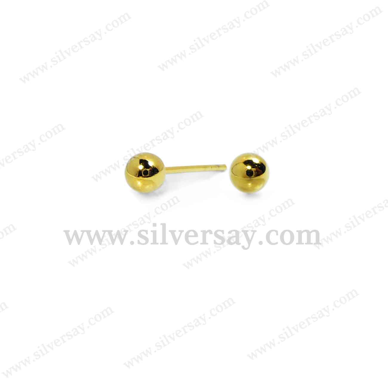 ต่างหูเงิน/หมุดเงิน/ลูกปัด Bead บอลกลม Dot/สีทองคำ22k