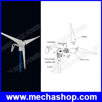 กังหันลมผลิตไฟฟ้า 3 ใบพัด 400W Wind turbine generator with built-in rectifier module ,2m/s start wind speed สามารถเลือกแรงดันเอาท์พุท 12V หรือ 24V (สินค้า Pre-Order)