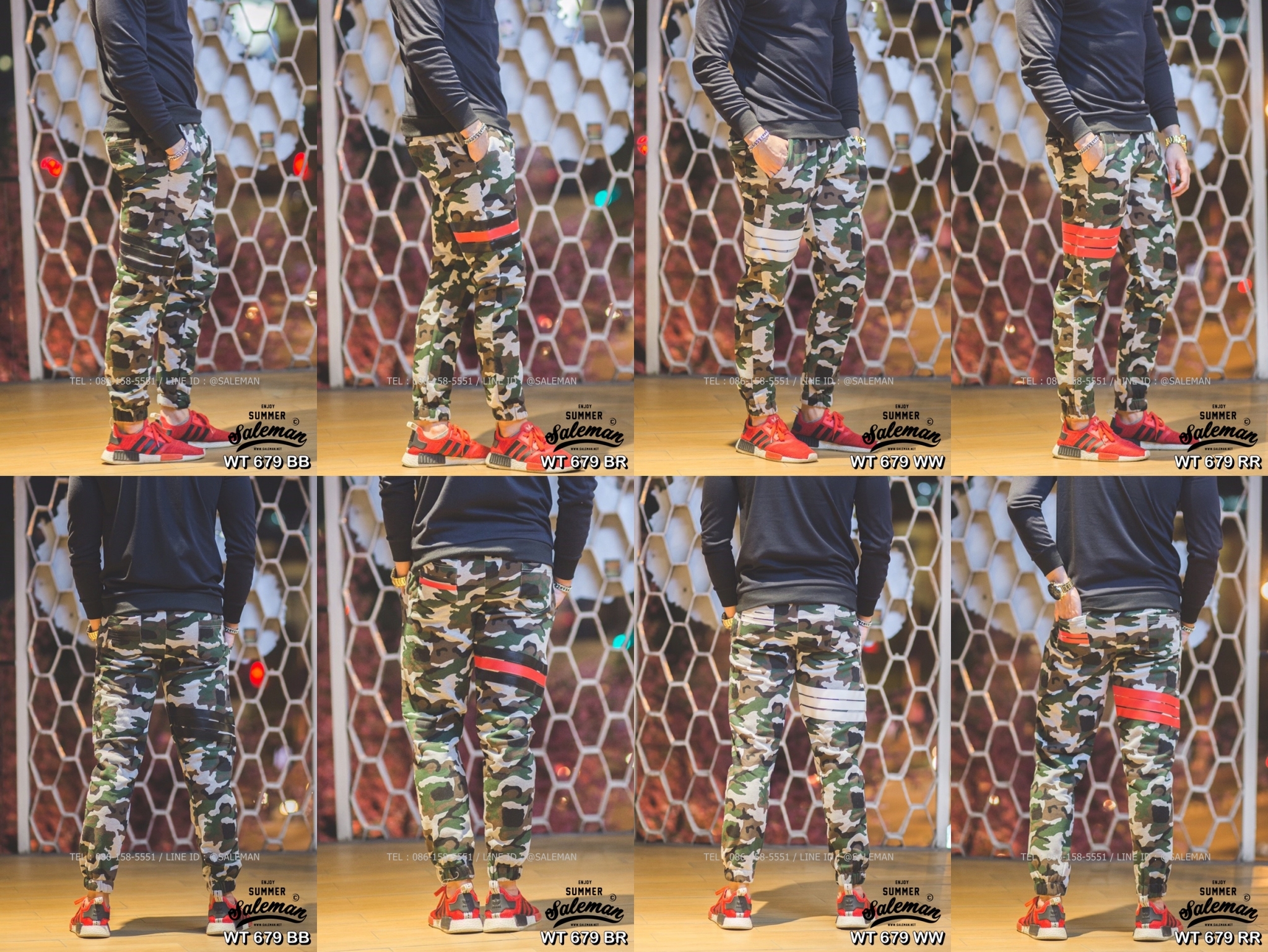 กางเกง Jogger ขาจั๊ม พรีเมี่ยม ผ้า วอร์ม รหัส WT 679 BB สีทหาร แถบ ดำ