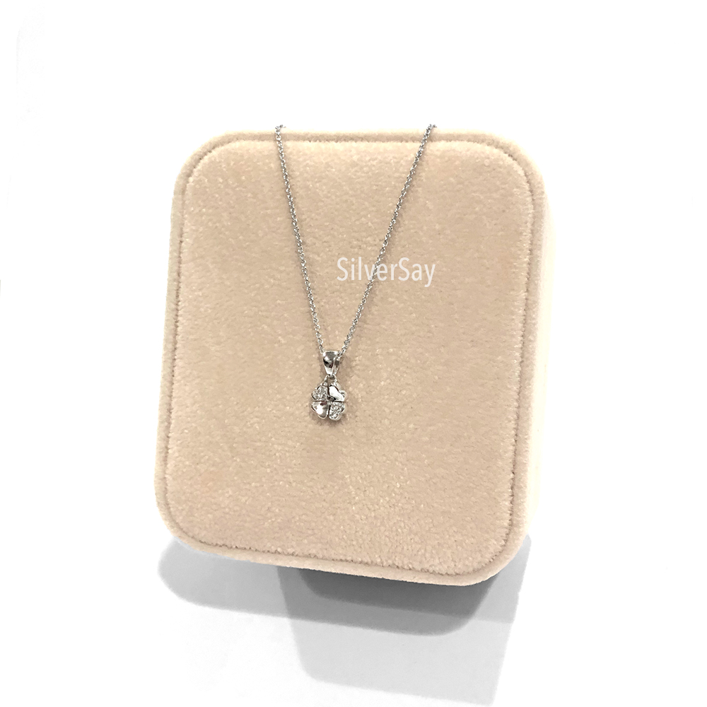 จี้ใบโคลเวอร์ Clover 4 ฝังเพชรสวิส/สลับเกลี้ยง/6มม.