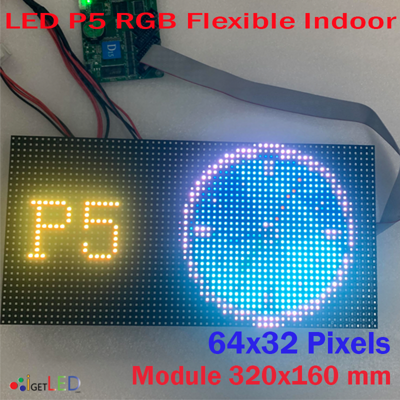 LED P5 RGB แบบดัดโค้งได้ โมดูลสีเต็มจอแสดงผล LED 64x32 พิกเซลแผง Dot Matrix จอแสดงผล P5 SMD RGB โมดูล