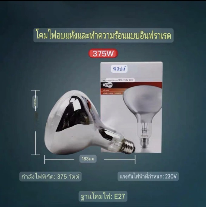 หลอดไฟอินฟราเรดปศุสัตว์245วัตต์ จำนวนบรรจุ 1 โคม / ลัง