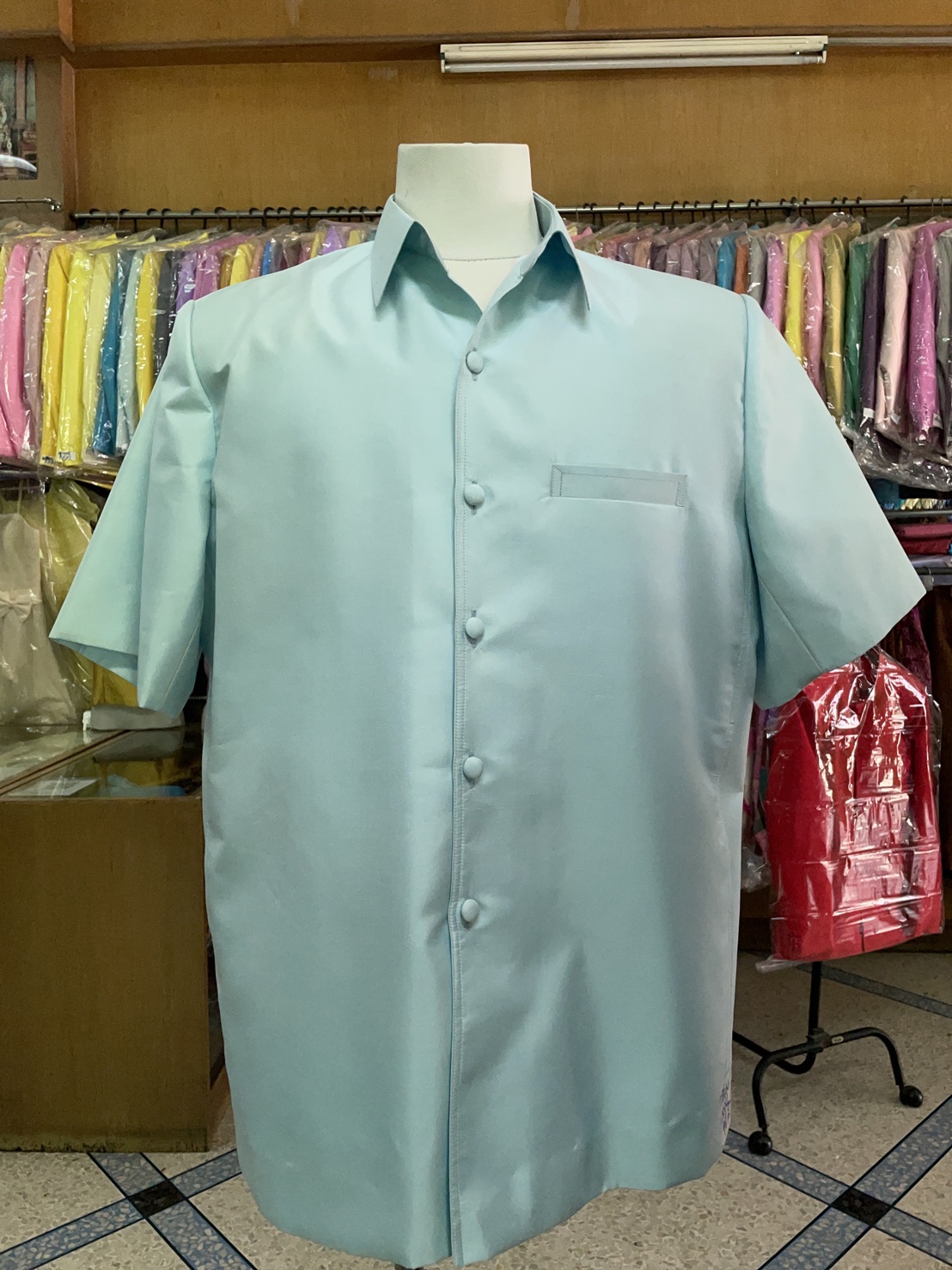 เสื้อซาฟารี คอปก เนื้อเรียบ ไซส์ 3XL สีฟ้าอ่อน รหัส DT-0227684