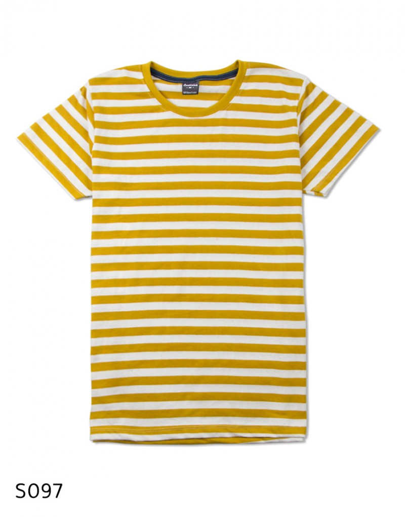 เสื้อยืดคอกลมลายทาง S097 (สีดำมัสตาร์ต)