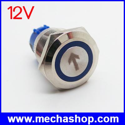 สวิทซ์กดปิดกดเปิด 12V พร้อมไฟ LED ลูกศร สีน้ำเงิน 19 mm. Flat round head latching ring led arrow engraving switch IB12V B arrow 1952Z
