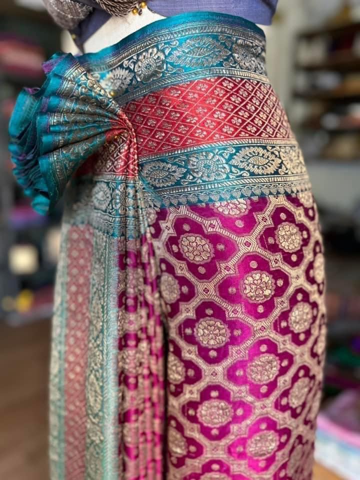 ซิ่น ผ้าปาโตล่า เส้นยืนไหมแท้ ขนาด 140x480ซม. พื้นสีชมพู รหัส N9-SIL-GK9