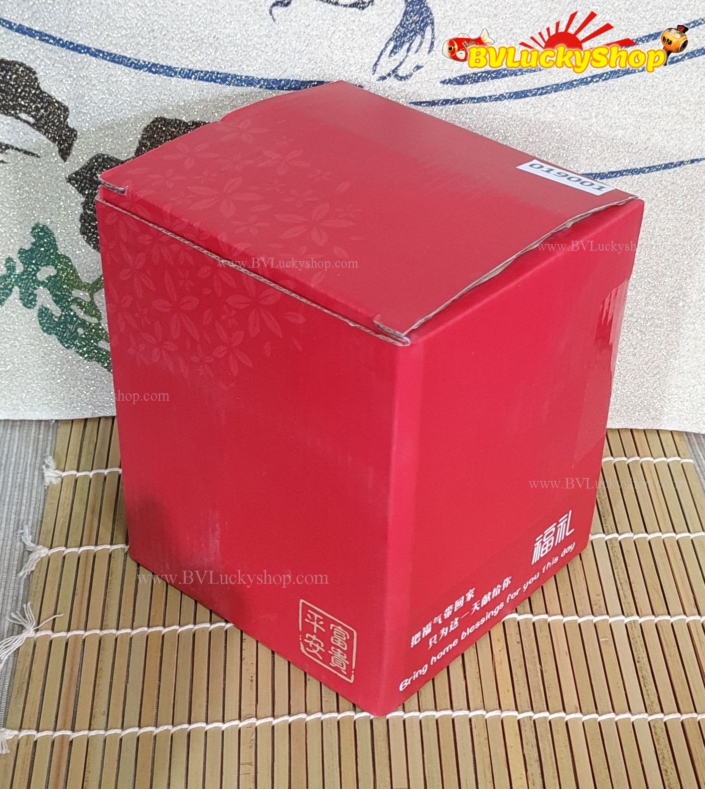 แมวกวัก แมวนำโชค สูง 5.7 นิ้ว กวักโชคลาภเงินทอง - เซรามิค สีแดง (019001)