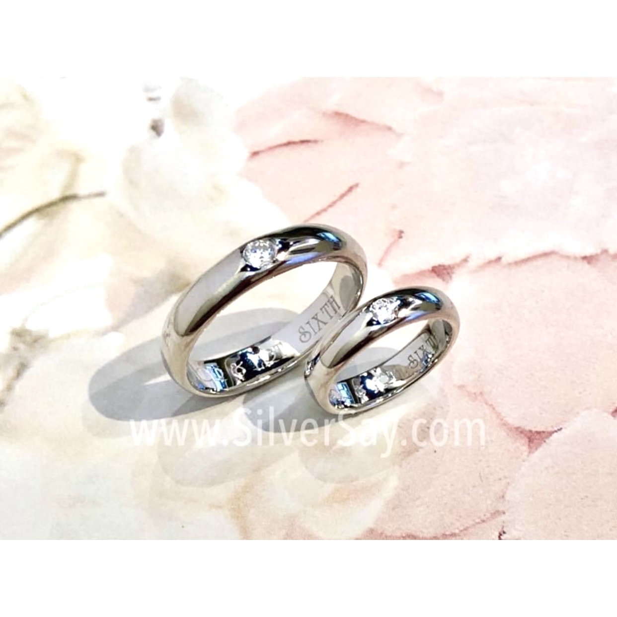 แหวนปลอกมีด 4 มม. ฝังเพชรสวิส 1 เม็ด/สีทองคำ22k