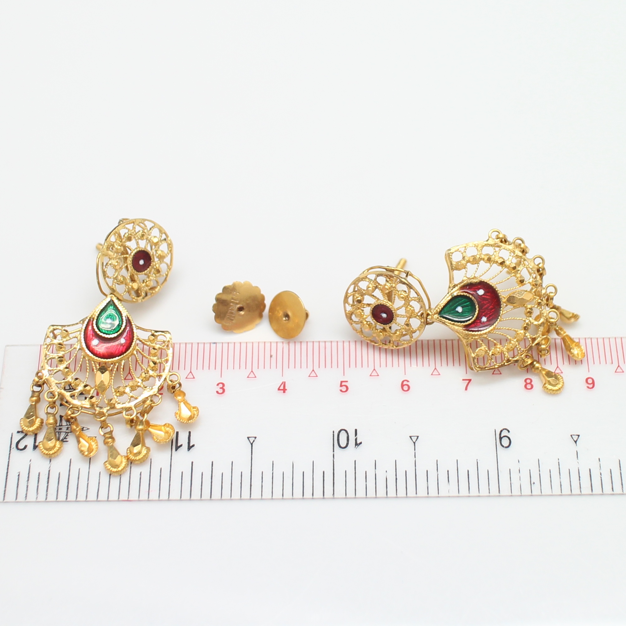 NL25028 ชุดสร้อยคอ และต่างหูลงยาตุ้งติ้ง ทองแท้ 22k (91.5%) นน.รวม 46.6 กรัม สร้อยคอยาว 20-21 นิ้ง ต่างหูแป้นเกลียว งานสวยมาก