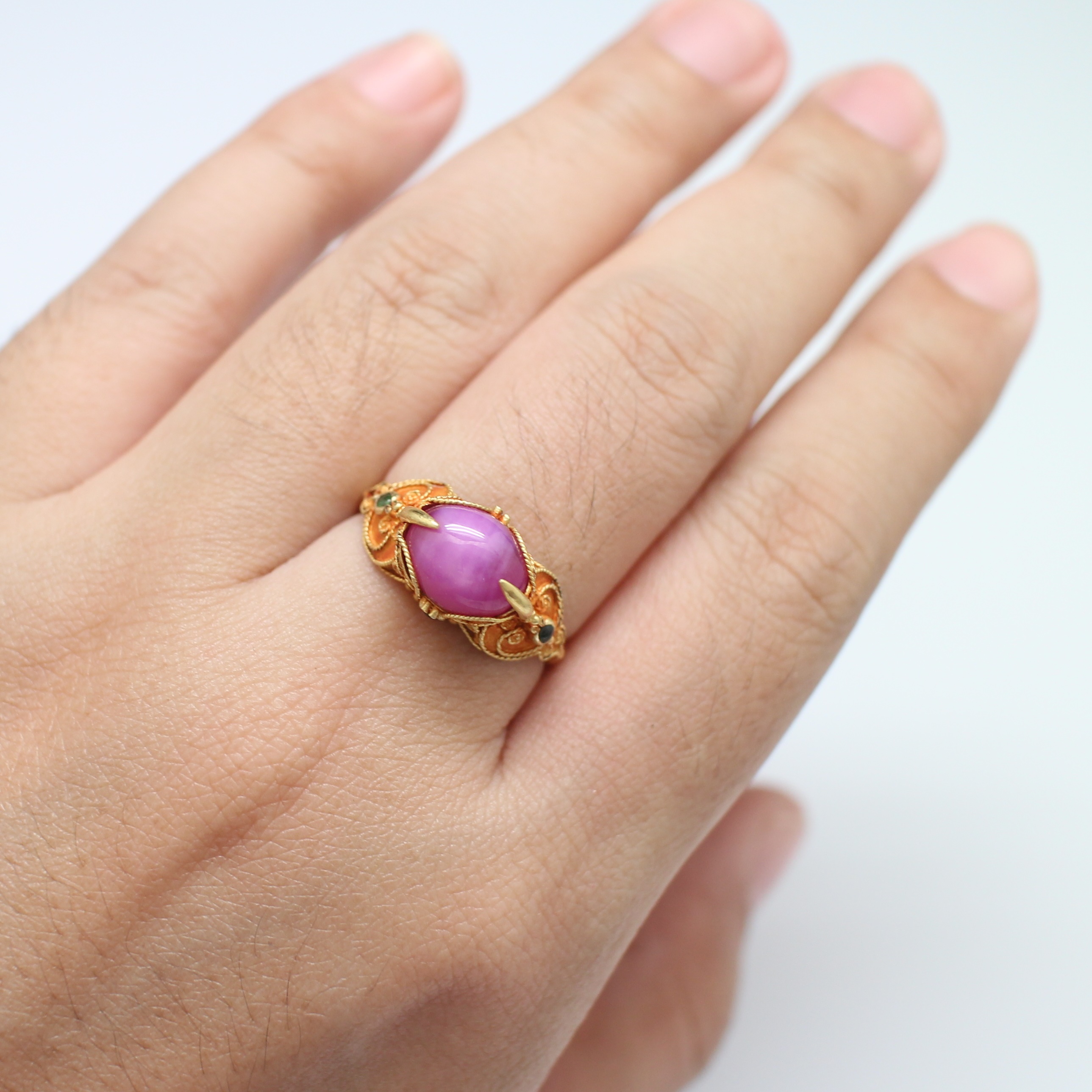 RG250270 แหวนทับทิมเขี้ยวหมู ทองแท้ 75% นน.รวม 5.1 กรัม ขนาดแหวน 57