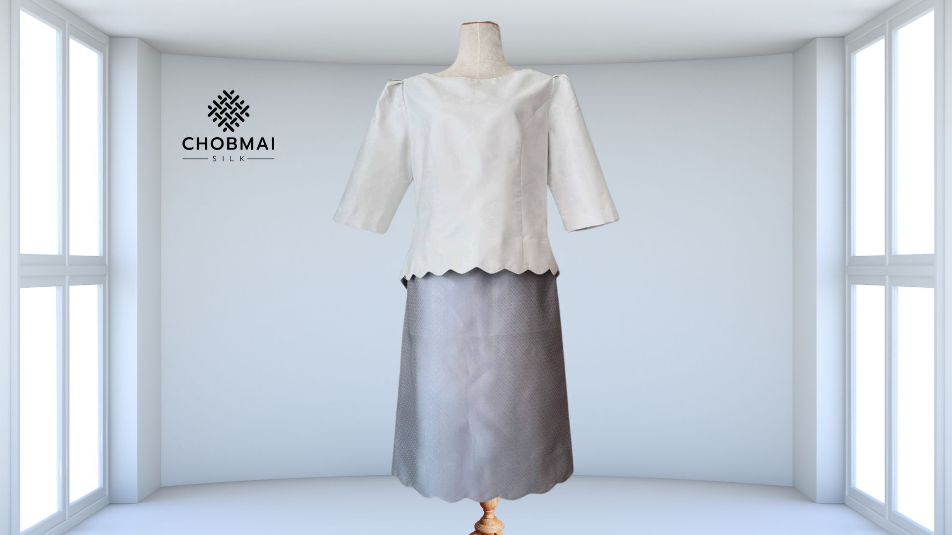 แบบตัดชุด แยกชิ้น เสื้อ+กระโปรง ผ้าไหม (ไม่รวมผ้า) รหัส CUT-ST0021
