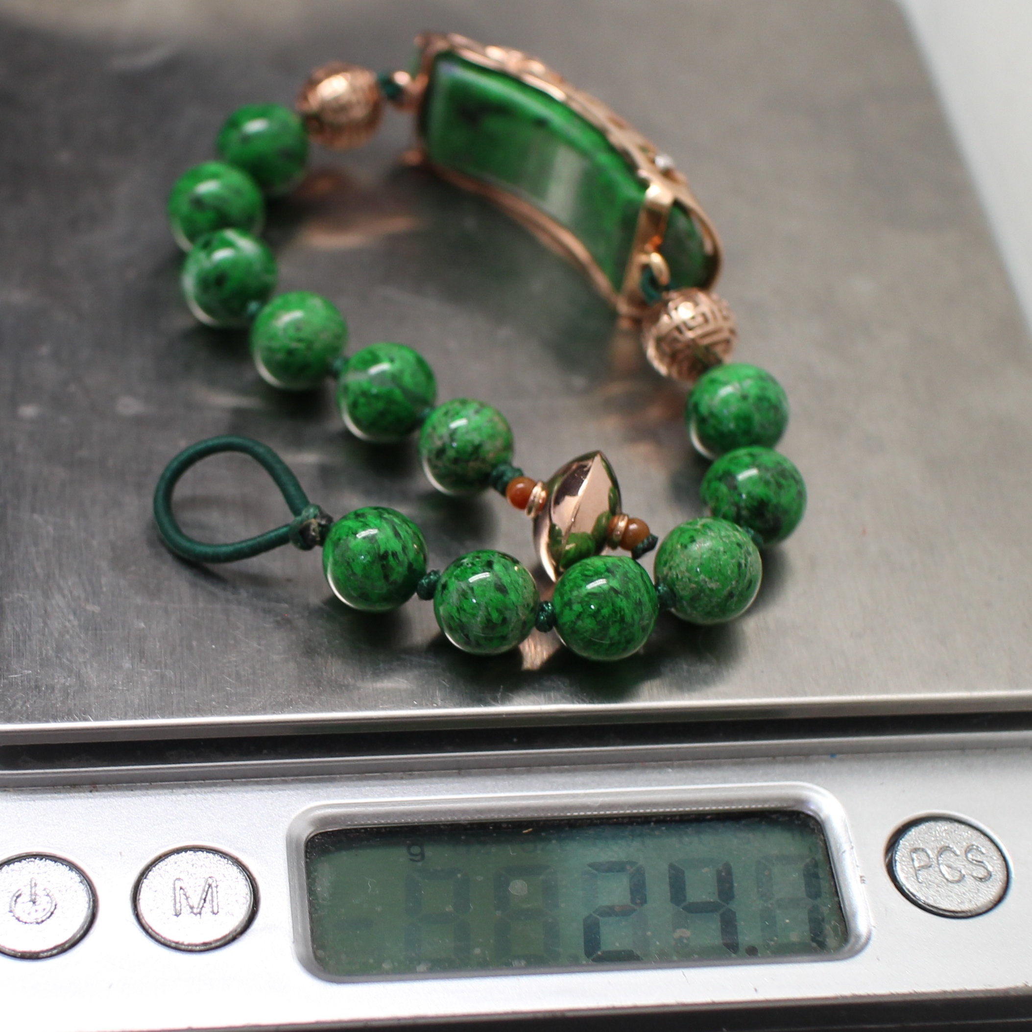 BL25021 สร้อยข้อมือมอซิทซิท แต่งทองแท้ Pinkgold 9k ฝังเพชรแท้ 0.03 กะรัต นน.รวม 24.1 กรัม ยาว 18 ซม.