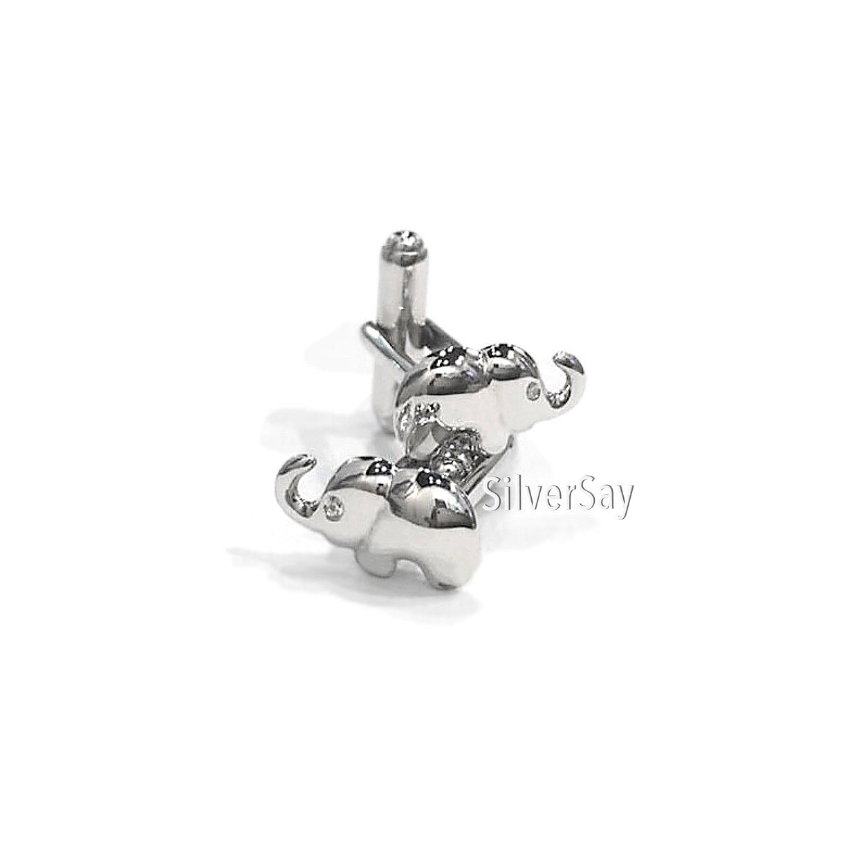คัฟลิงค์ Cufflinks กระดุมข้อมือรูปช้าง ตาฝังเพชรสวิส เงินแท้ 925 ชุบทองคำขาว