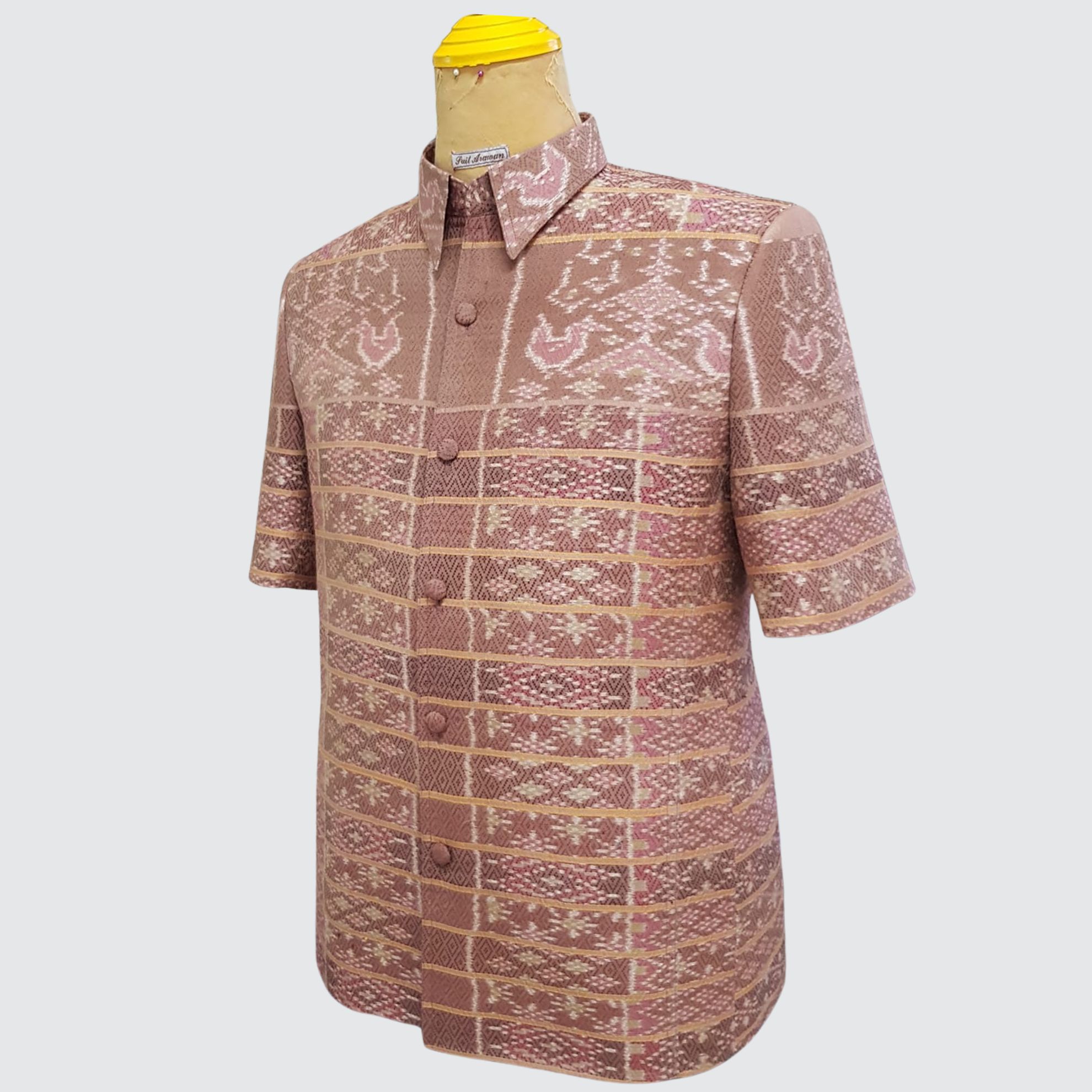 เสื้อสูทซาฟารี แขนสั้น ไหมมัดหมี่6ตะกอ สีธรรมชาติ| ตัดเย็บตามรูปร่าง | เลือกสีผ้า ส่งไซส์ได้