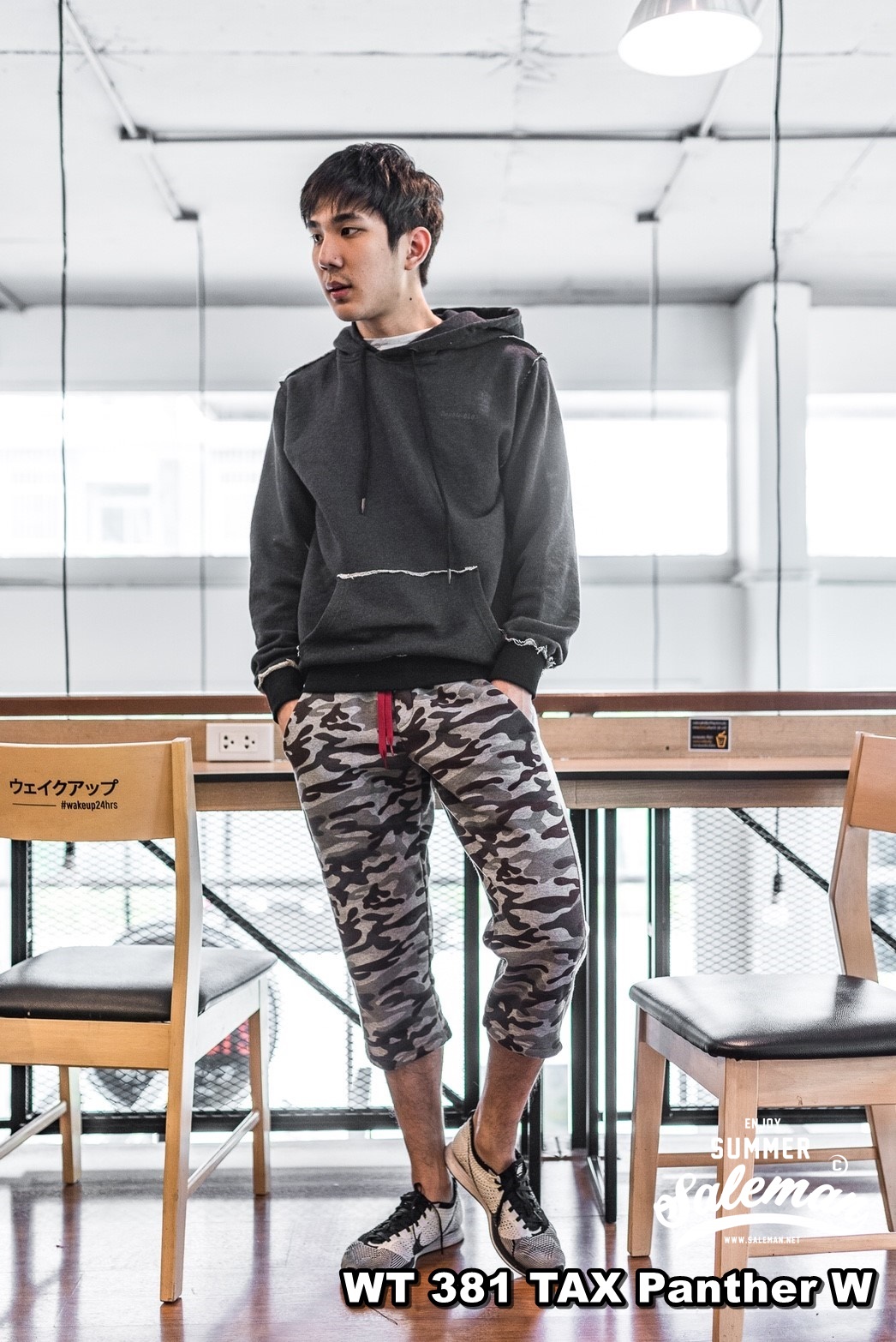 กางเกง Jogger ขาจั๊ม สามส่วน ผ้าวอร์ม WT381 TAX Panther W เสือดำ SUMMER SALE